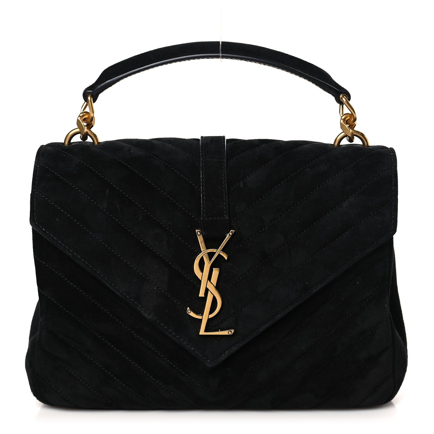 Suede Matelasse Chevron Monogram Medium College Bag Black