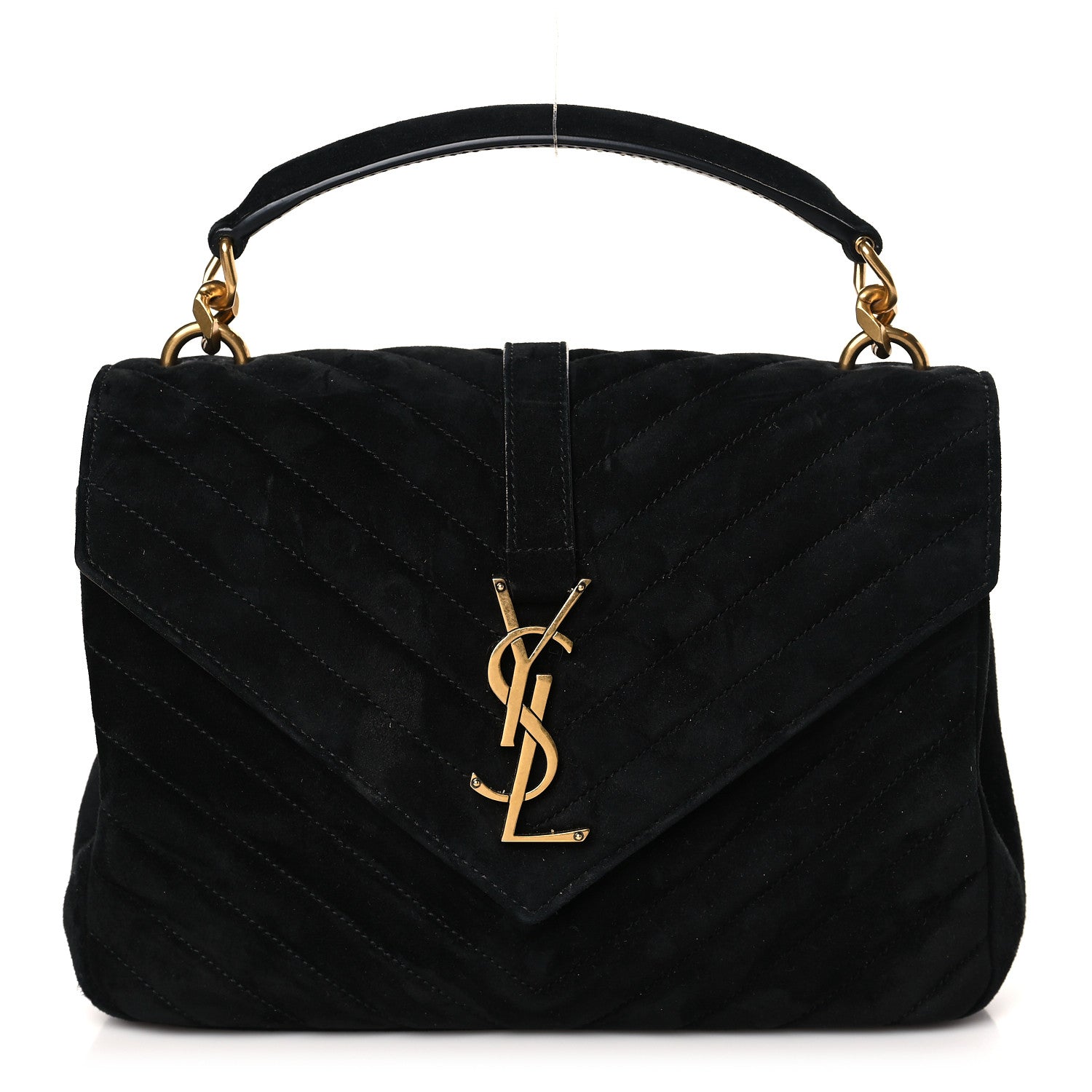 Saint Laurent Suede Matelasse Chevron Monogram Medium College Bag Black 1 of 9