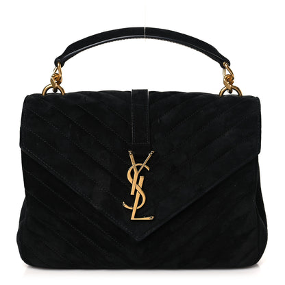 Saint Laurent Suede Matelasse Chevron Monogram Medium College Bag Black 1 of 9