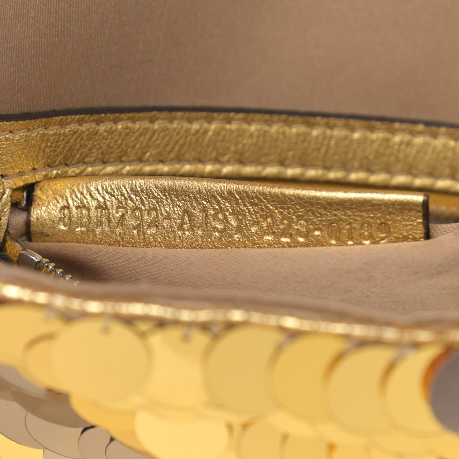 Fendi Sequin Paillettes Vitello Laminato Striped Baguette 1997 Oro Sfumato 7 of 14
