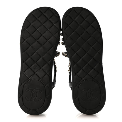 Chanel Lambskin Metal Chain Ankle Strap Sandals 36.5 Black 6 of 12