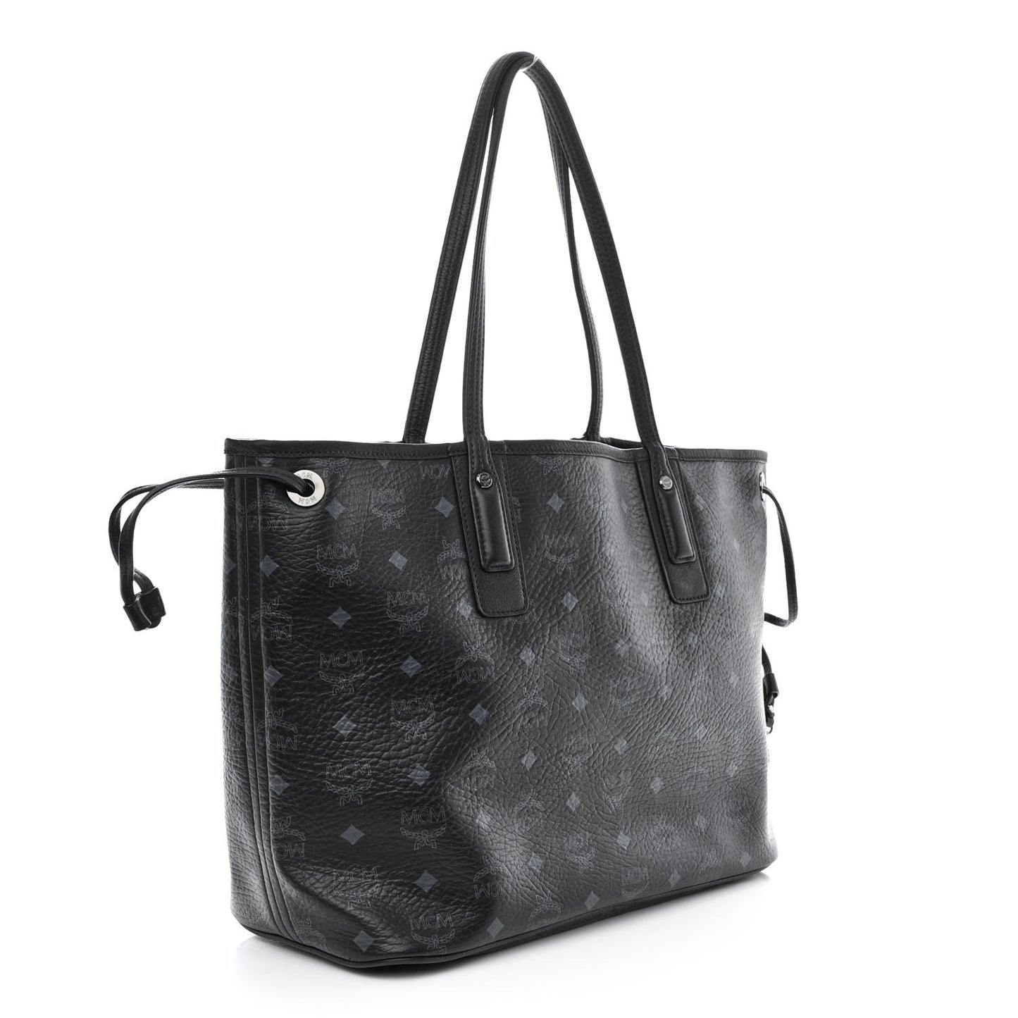 Grained Calfskin Visetos Medium Liz Reversible Shopper Tote Black