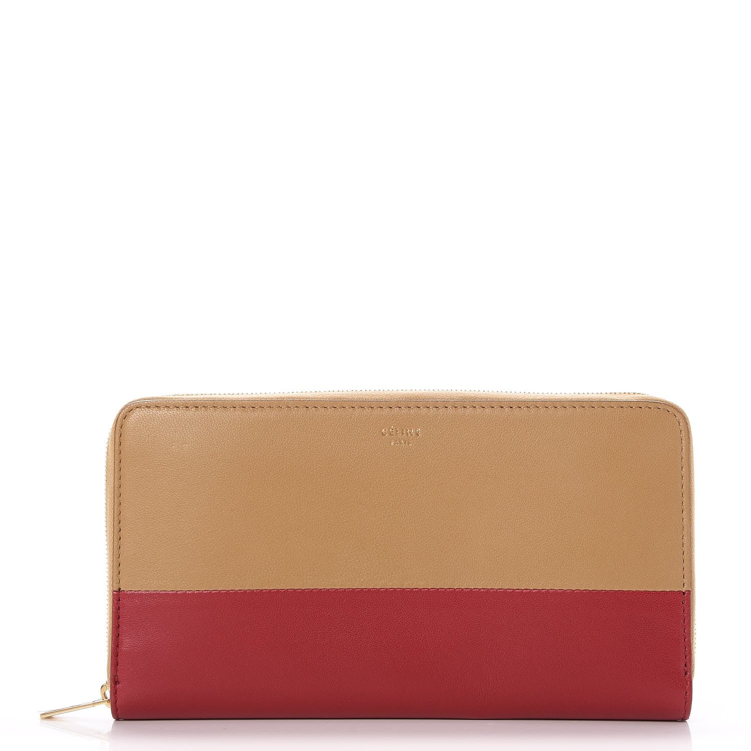 Celine Lambskin Large Zip Around Multifunction Wallet Camel Red 1 of 7