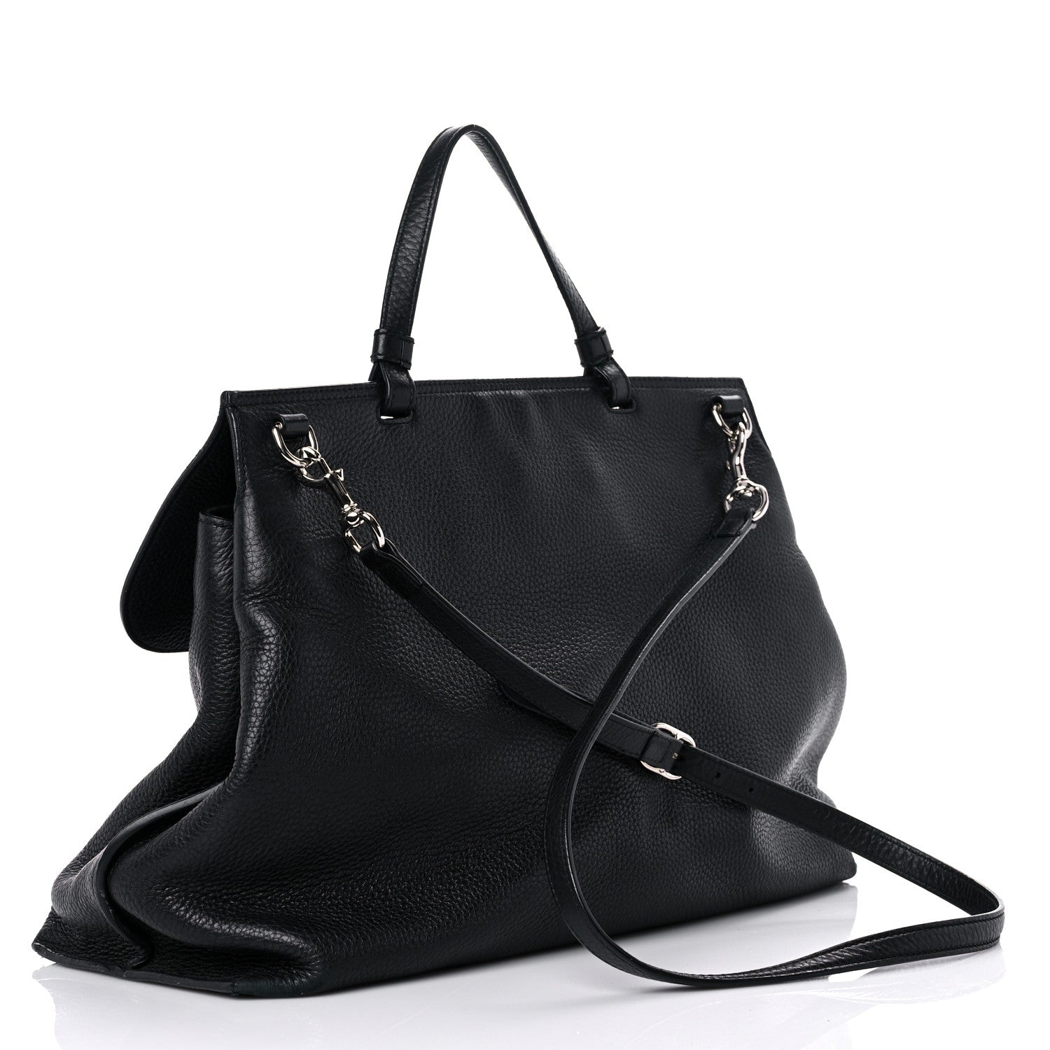 Gucci Pebbled Calfskin Large Bamboo Daily Top Handle Bag Black 3 of 20