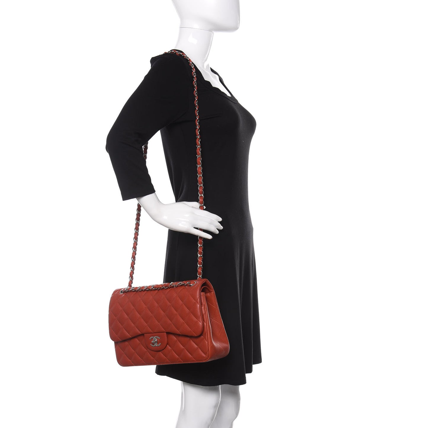 Caviar Quilted Jumbo Double Flap Red