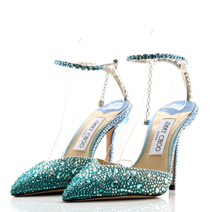 Jimmy Choo Satin Crystal Saeda 100 Pumps 36.5 Turquoise 3 of 10