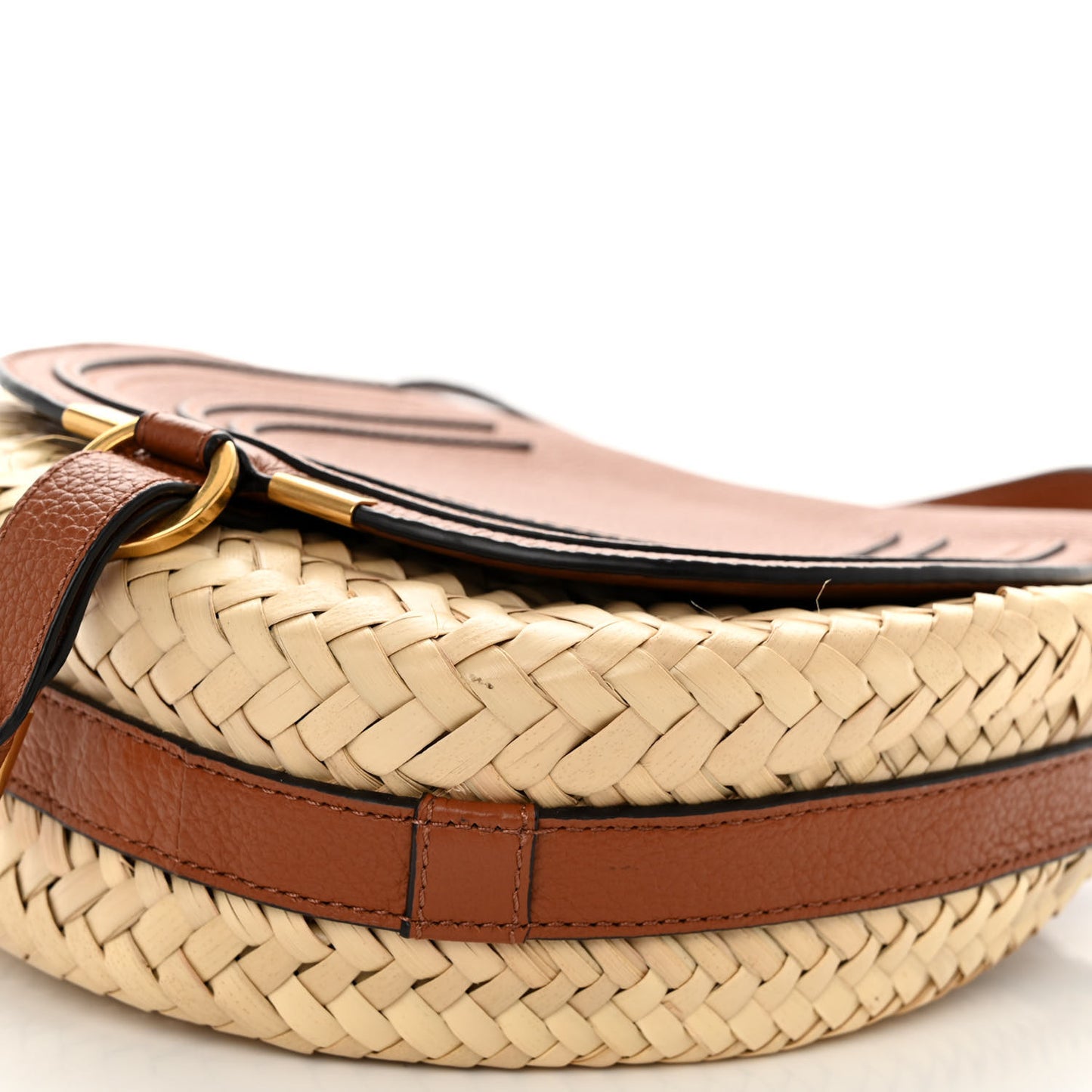 Raffia Small Grain Calfskin Small Marcie Basket Crossbody Tan