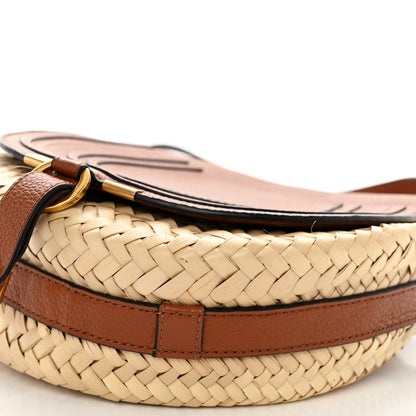 Chloe Raffia Small Grain Calfskin Small Marcie Basket Crossbody Tan 8 of 8
