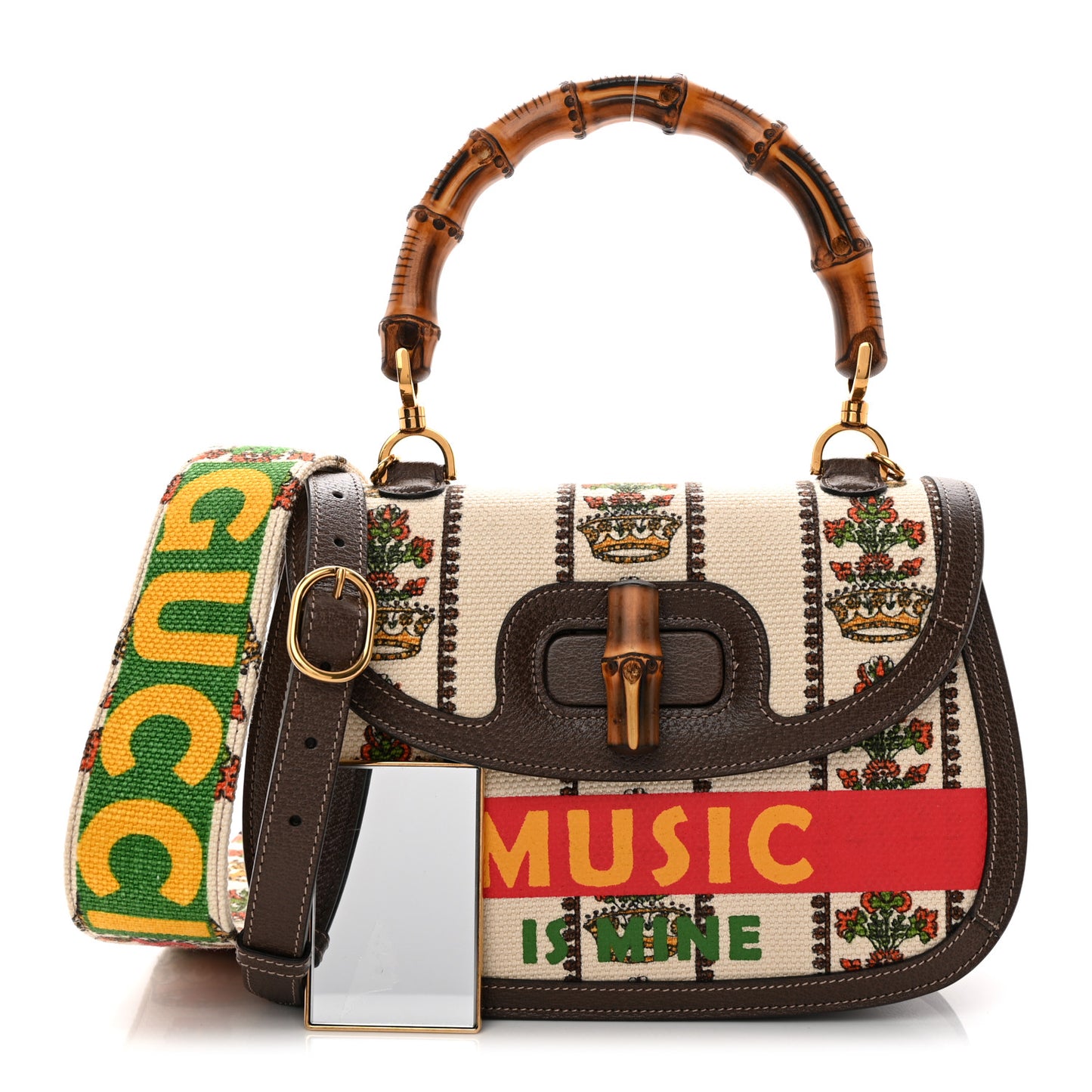 Canvas Calfskin 100 Centennial Music Medium Bamboo 1947 Top Handle Bag Multicolor