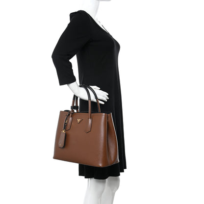 Prada Saffiano Cuir Bi-Color Medium Double Bag Palissandro Black 2 of 14