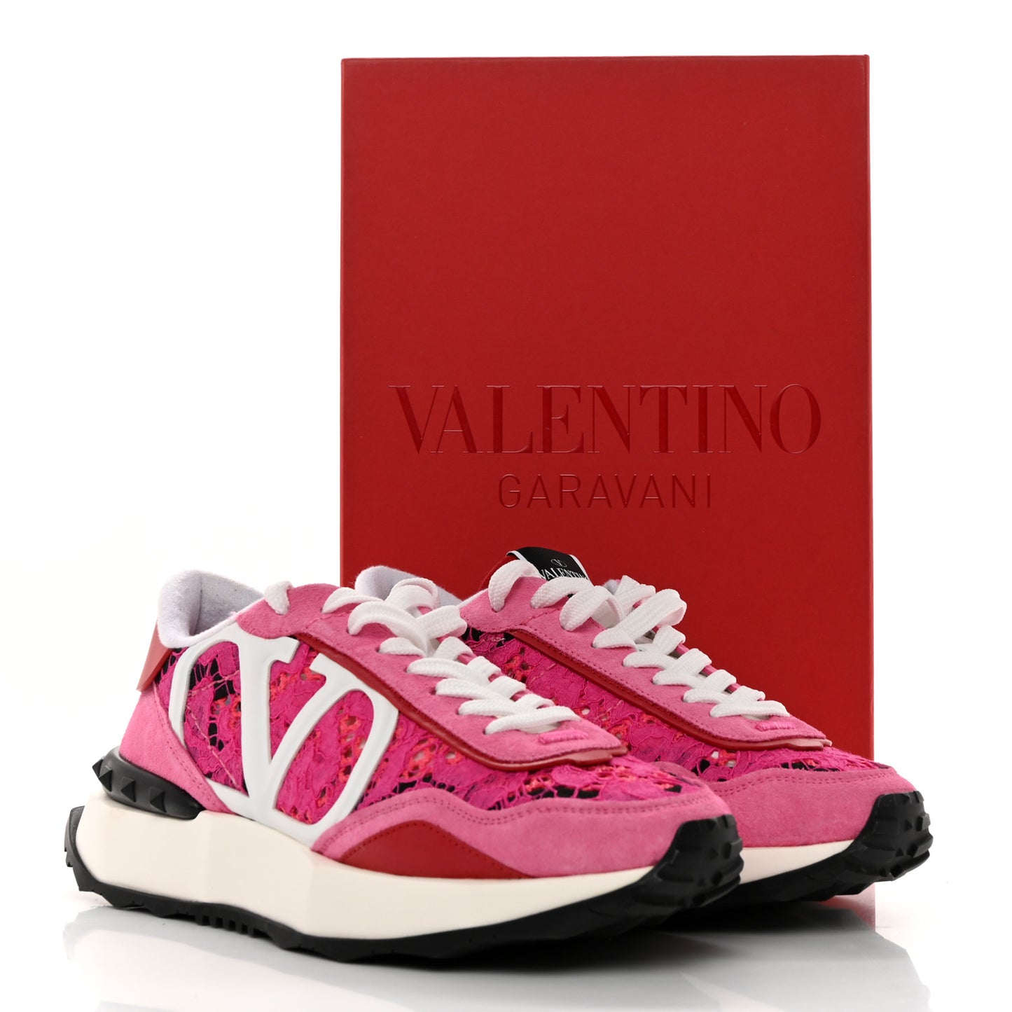 Suede Calfskin Lace Mesh Lacerunner Sneakers 39 Shocking Pink Pure Red