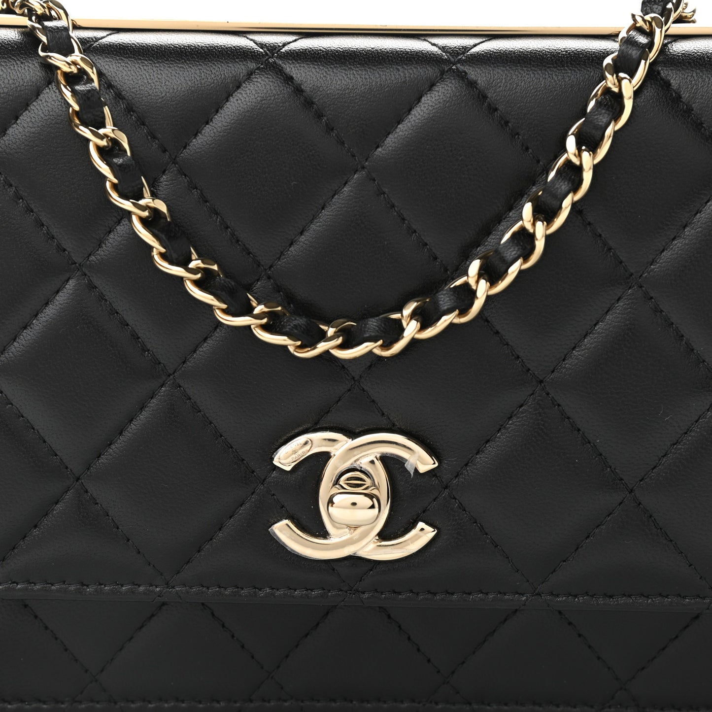 Lambskin Quilted Trendy CC Wallet On Chain WOC Black