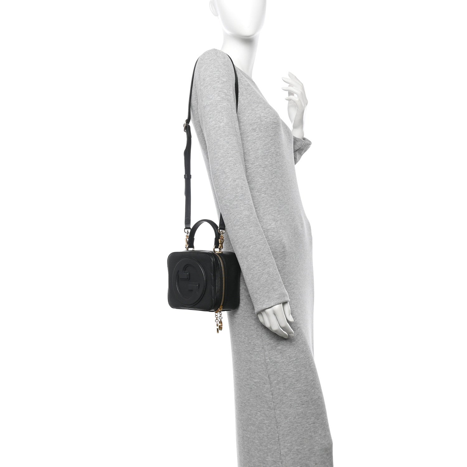 Gucci Sakai Be Green Calfskin Diagonal Stitched Blondie Top Handle Bag Black 2 of 12