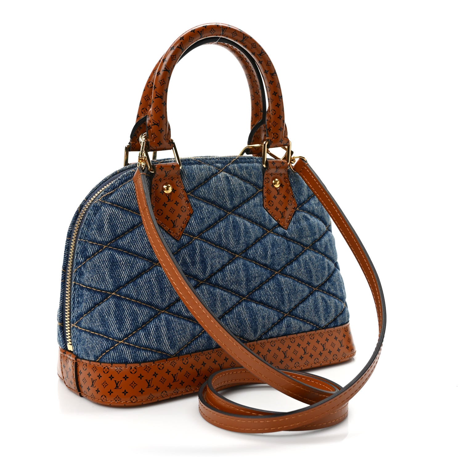 Louis Vuitton Denim Calfskin Reverse Monogram Malletage Alma BB Blue 3 of 8