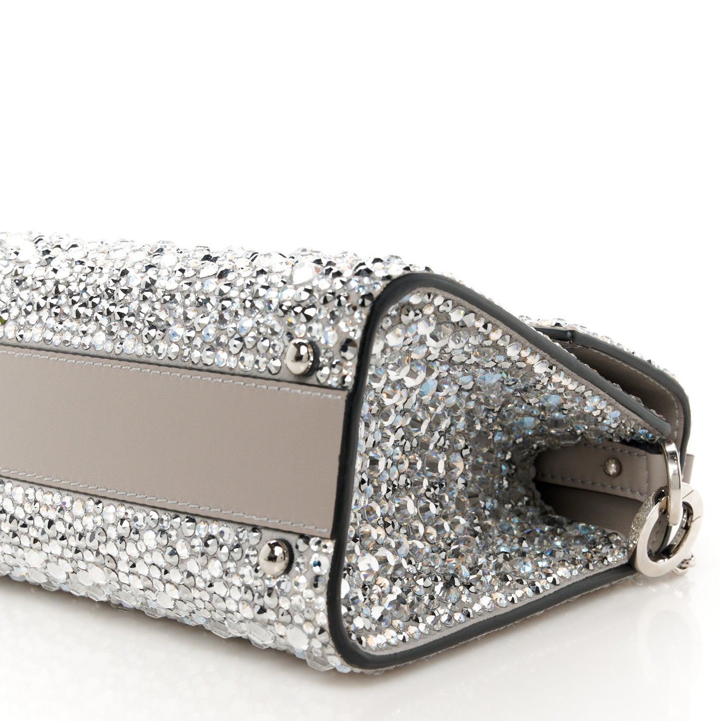 Crystal Embroidered Mini Vsling Top Handle Bag Silver