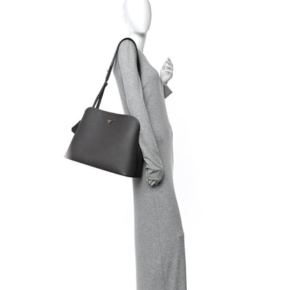 Prada Saffiano Cuir Calfskin Matinee Tote Fumo Black 2 of 12