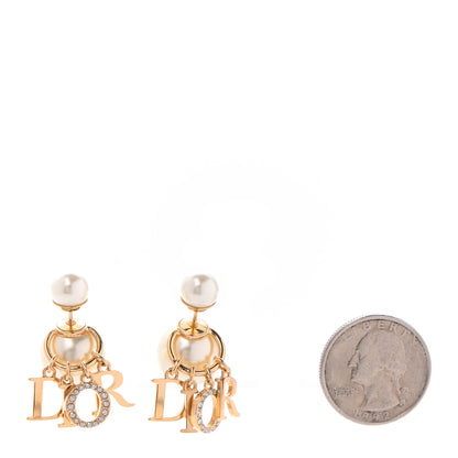 Christian Dior Pearl Crystal Tribal Logo Charms Earrings Gold 2 of 4