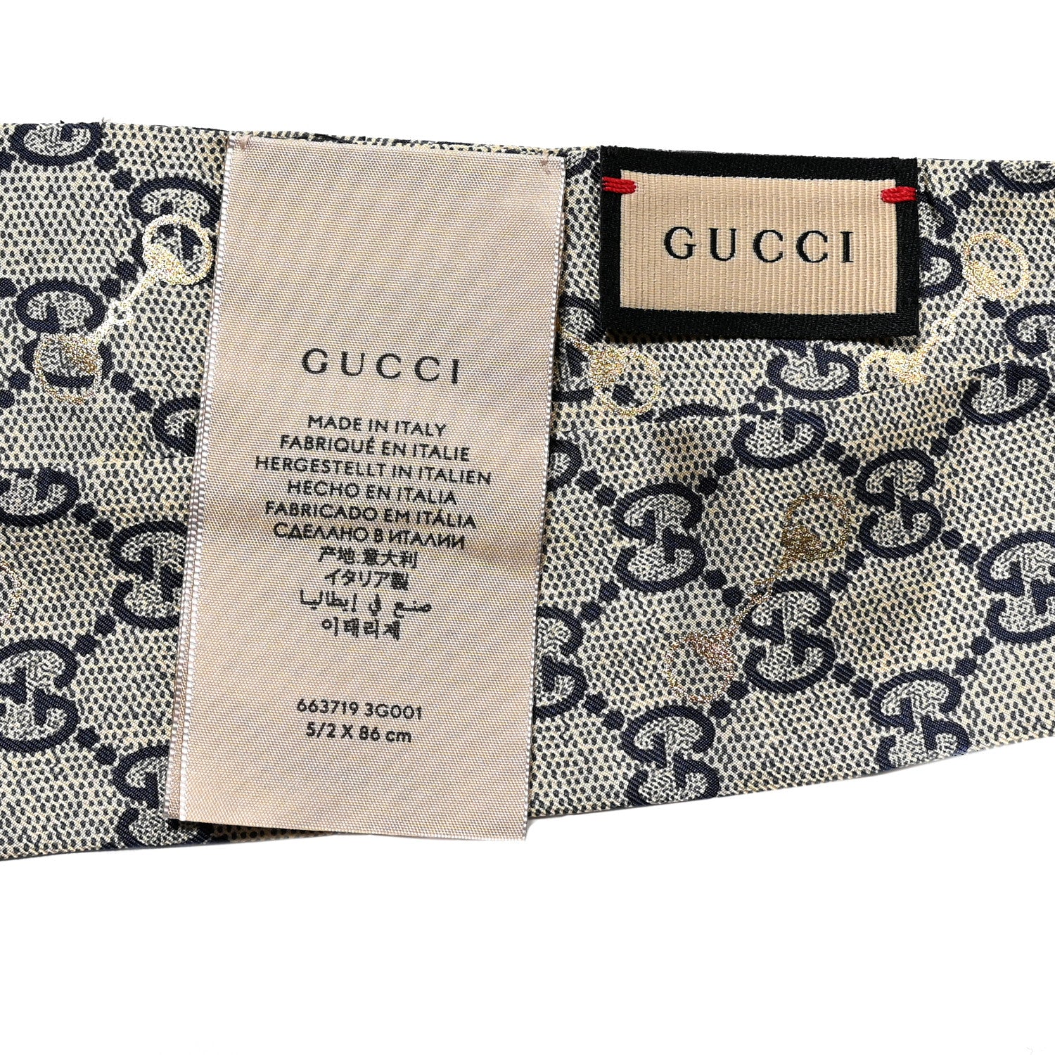 Gucci Silk Twill GG Monogram Gold Horsebity Neck Bow Scarf Flame 3 of 3