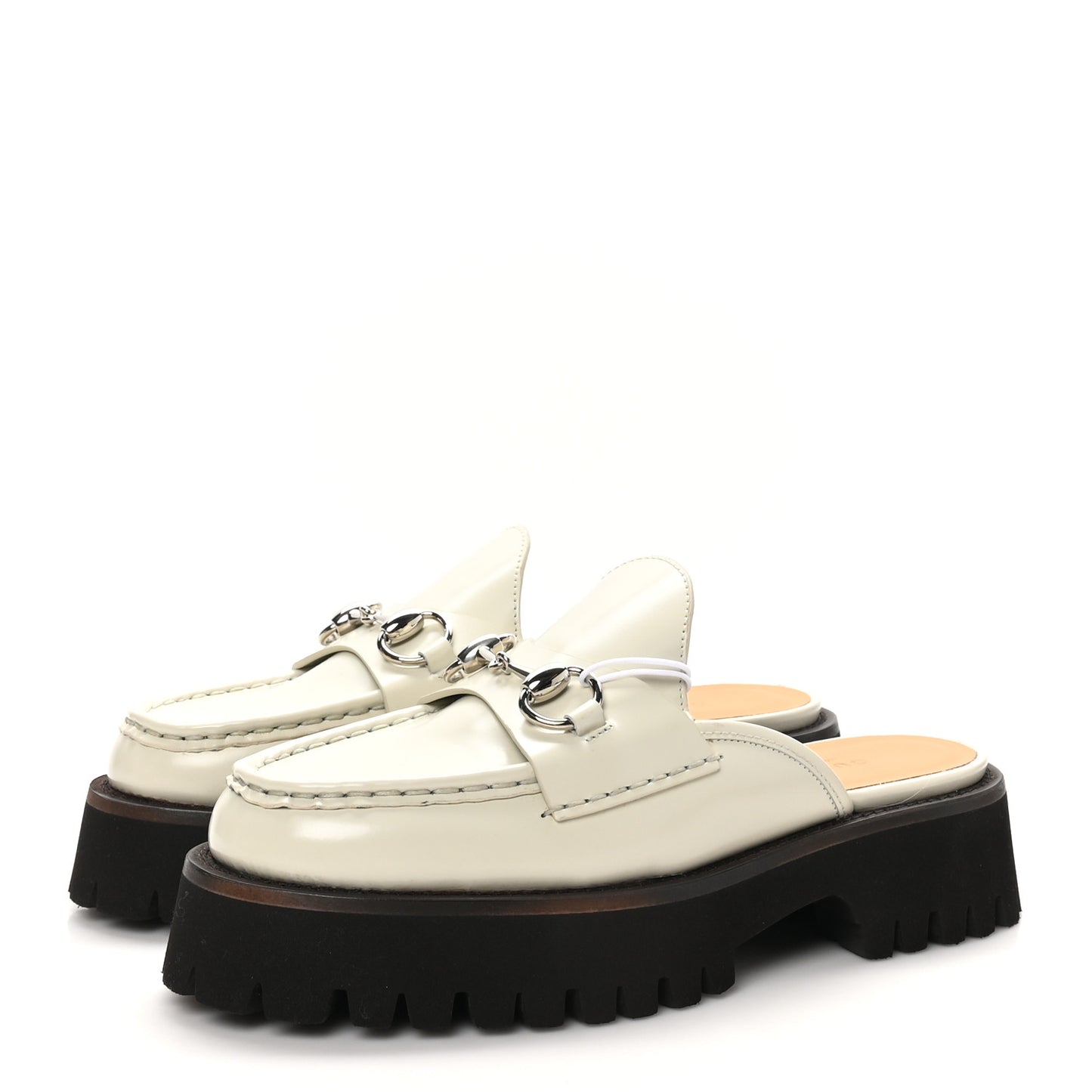 Cordovan Lux Horsebit Platform Mules 36.5 Mystic White