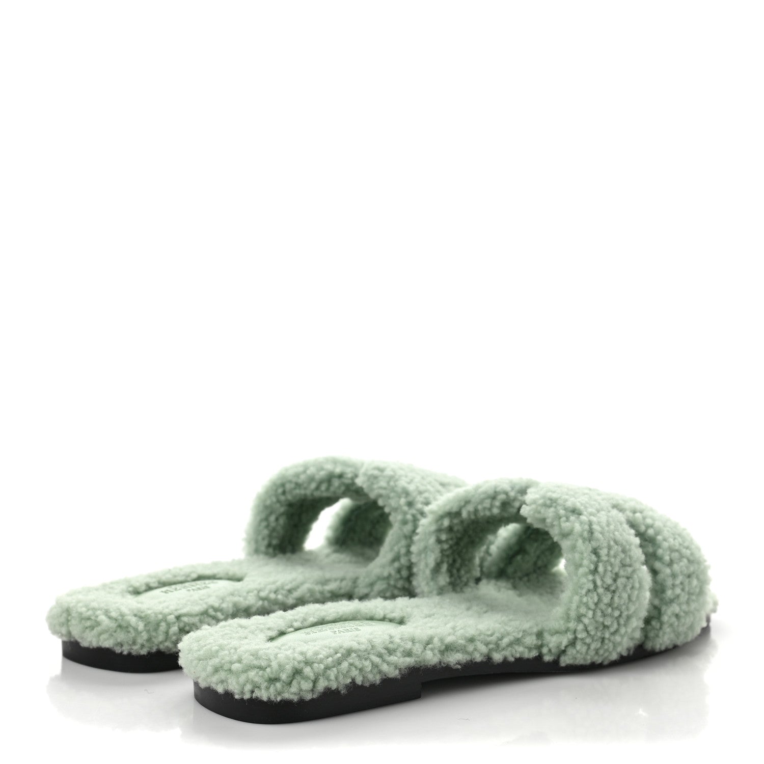 Hermes Woolskin Oran Sandals 39 Vert D’Eau 4 of 8