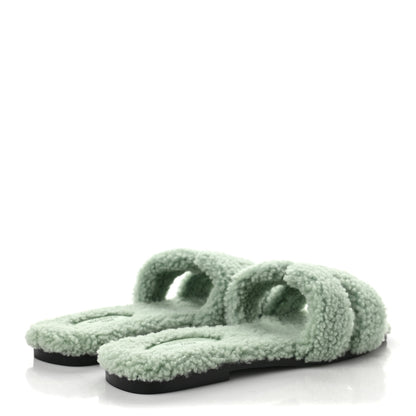 Hermes Woolskin Oran Sandals 39 Vert D’Eau 4 of 8