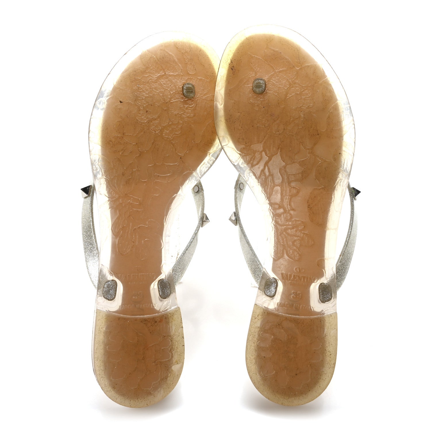 Valentino Garavani PVC Jelly Glitter Rockstud Bow Thong Sandals 39 Argento 6 of 8