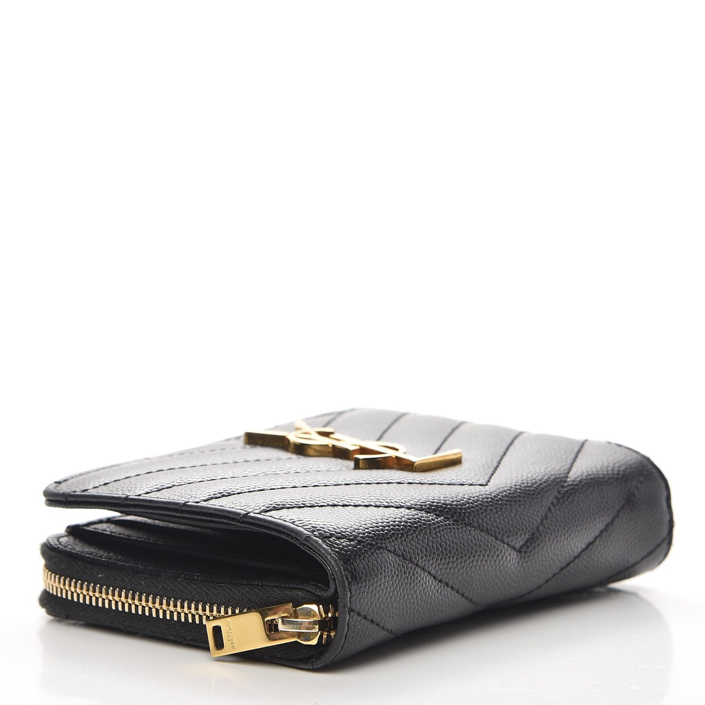 Grain De Poudre Matelasse Chevron Monogram Compact Zip Around Wallet Black