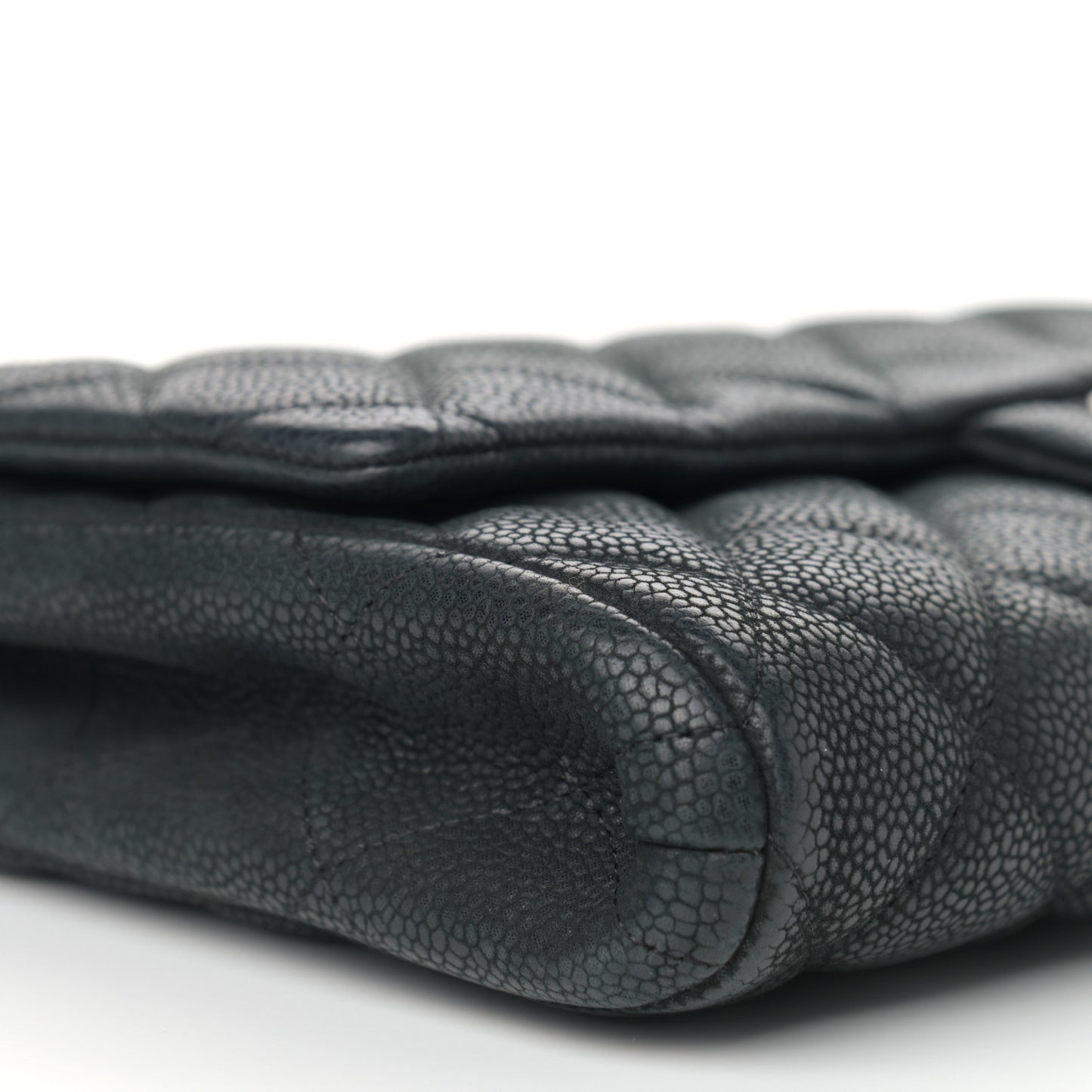 Iridescent Caviar Quilted Clutch With Chain Flap Black
