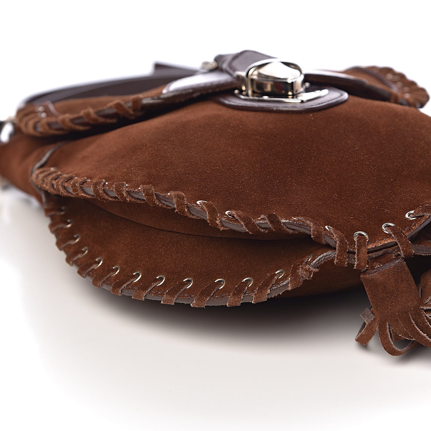 Prada Suede Scamosciato Tassel Crossbody Brown 9 of 11
