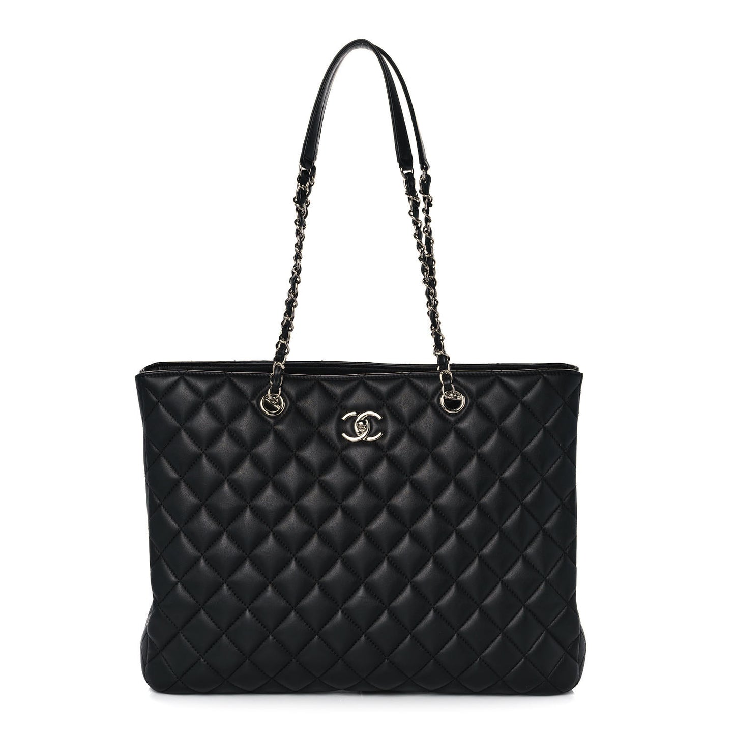 Calfskin Quilted Large Classic Shopping Tote Black
