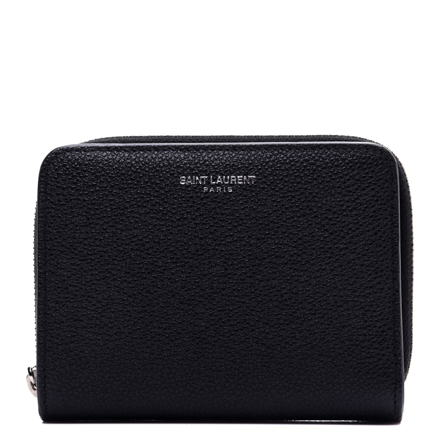 Grained Calfskin Rive Gauche Compact Zip Around Wallet Black