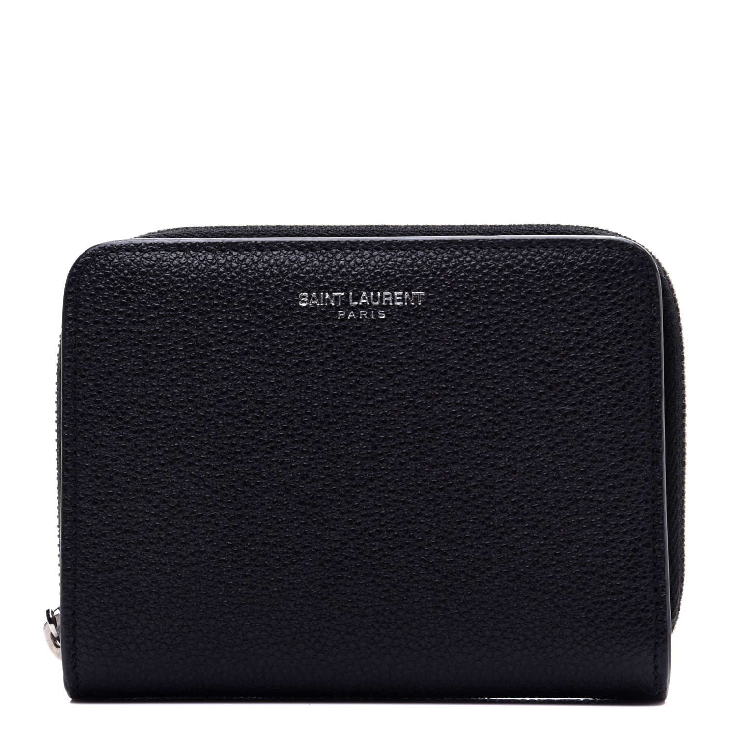 Saint Laurent Grained Calfskin Rive Gauche Compact Zip Around Wallet Black 1 of 11