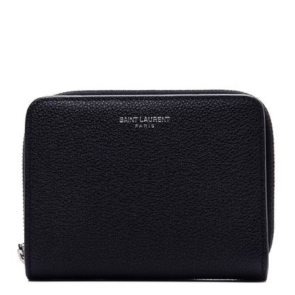 Saint Laurent Grained Calfskin Rive Gauche Compact Zip Around Wallet Black 1 of 11