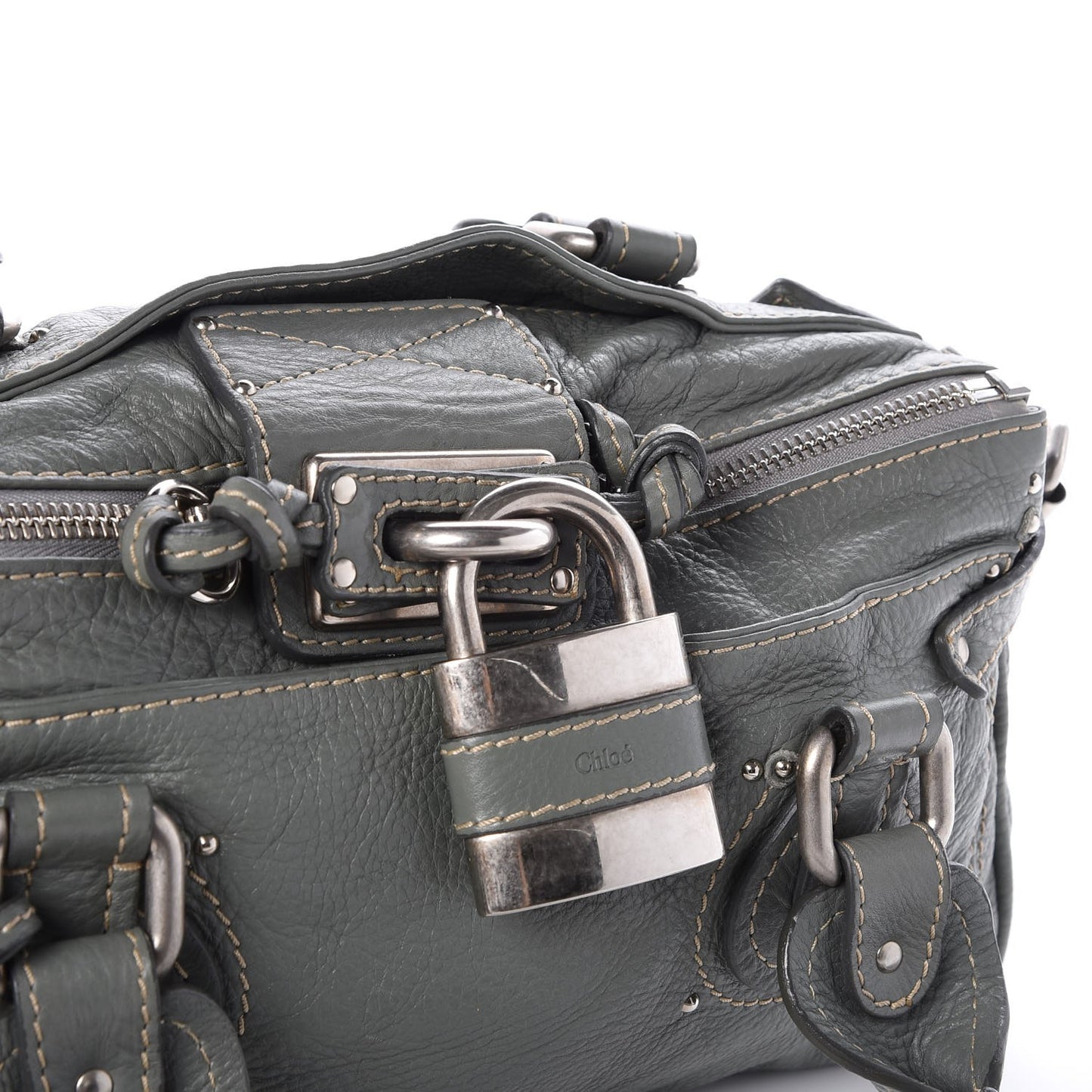 Calfskin Medium Paddington Satchel Gris Vert