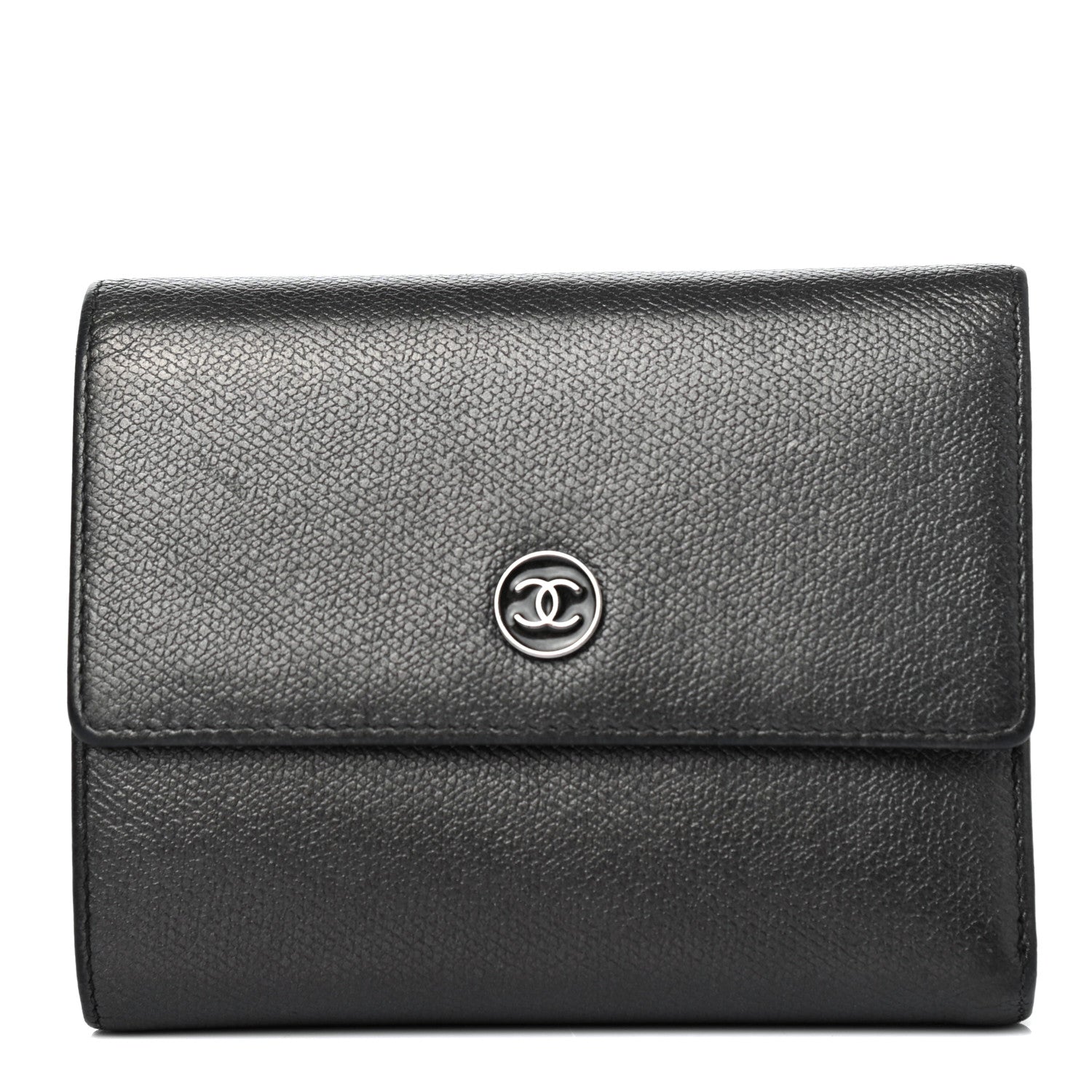 Chanel Grained Calfskin CC Button Flap Wallet Black 1 of 4