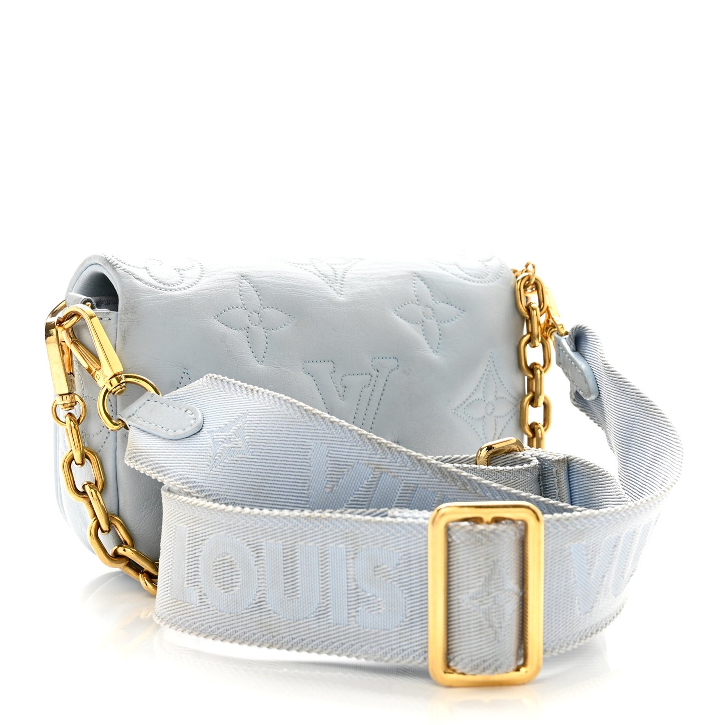 Calfskin Bubblegram Wallet On Strap Ice Blue