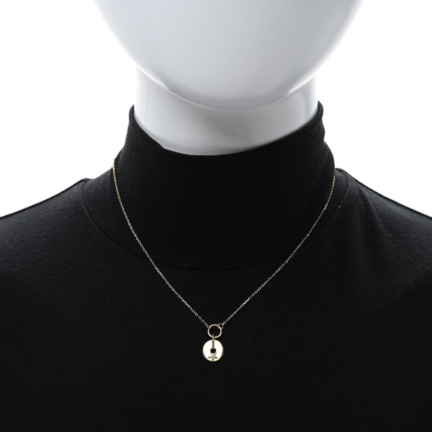 18K Yellow Gold Diamond Star Symbol Disk Drop Necklace