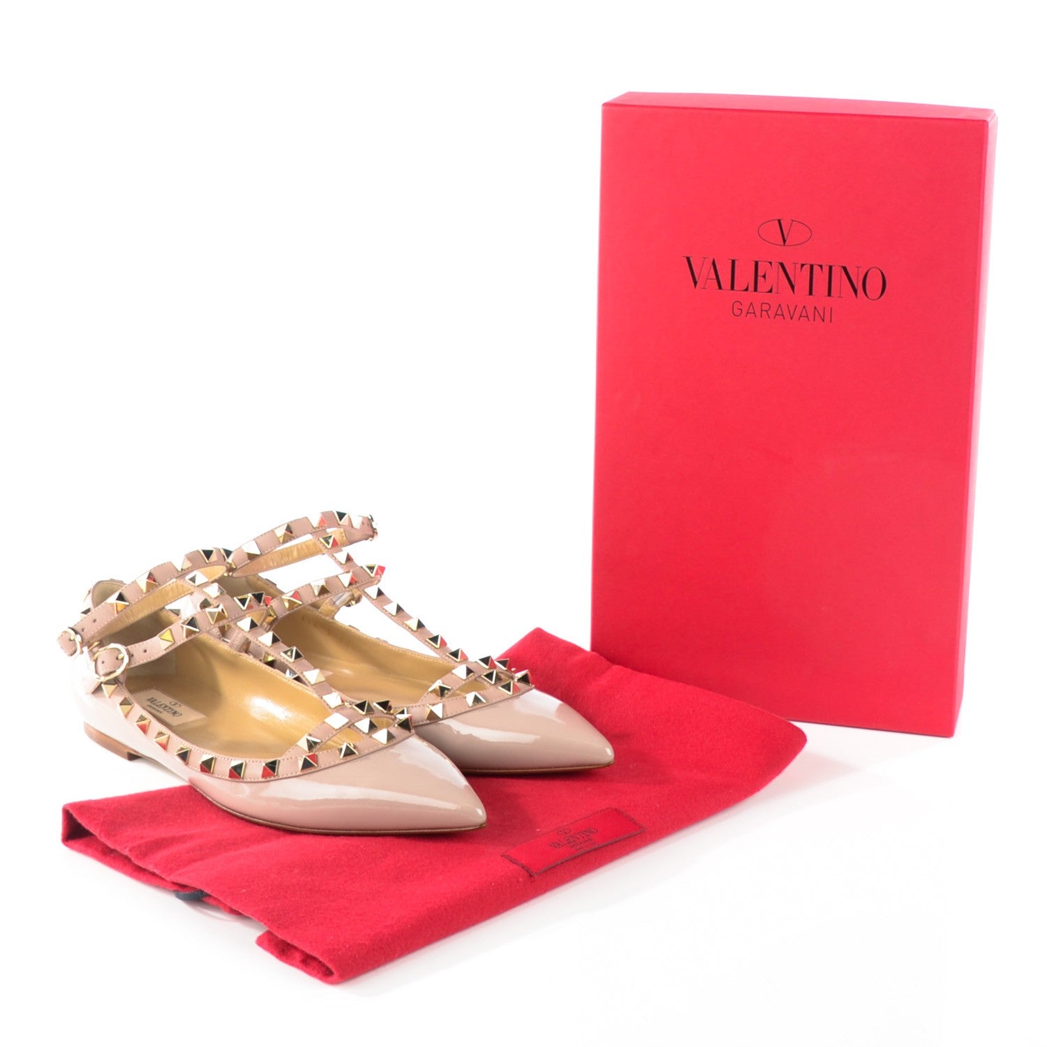 Valentino Garavani Patent Rockstud Cage Ballerina Flats 37.5 Poudre 2 of 9