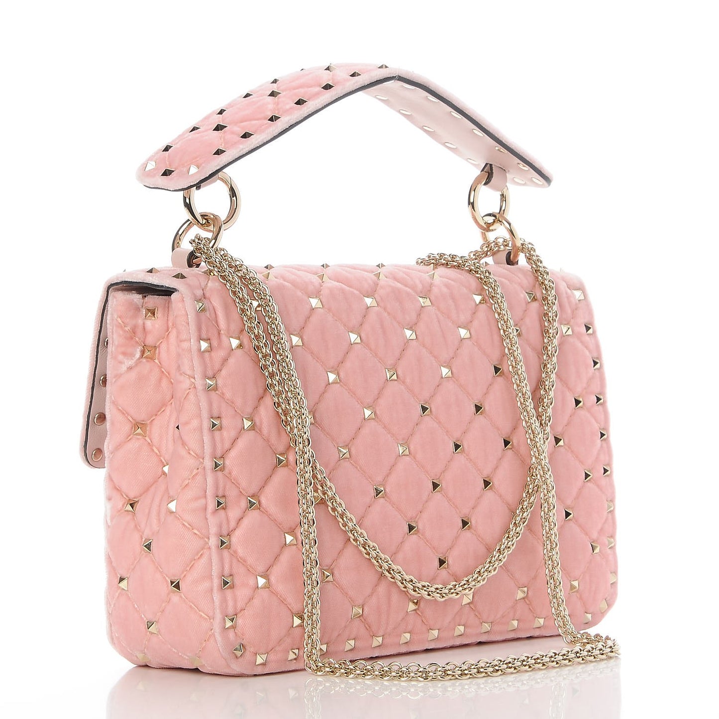 Velvet Medium Rockstud Spike Shoulder Bag Water Rose