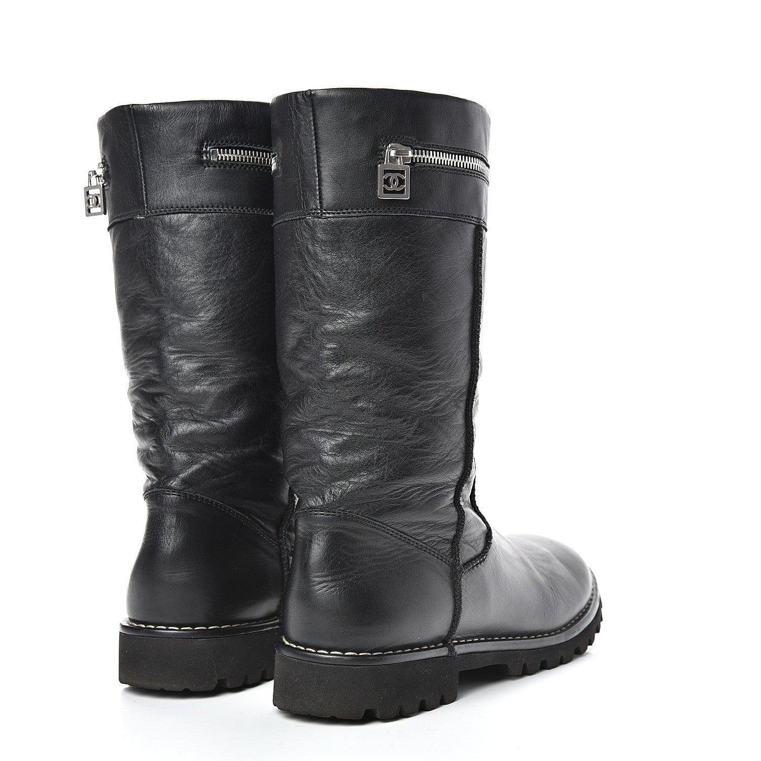 Chanel Calfskin Motorcycle Zipper Boots 41 Black 4 of 9