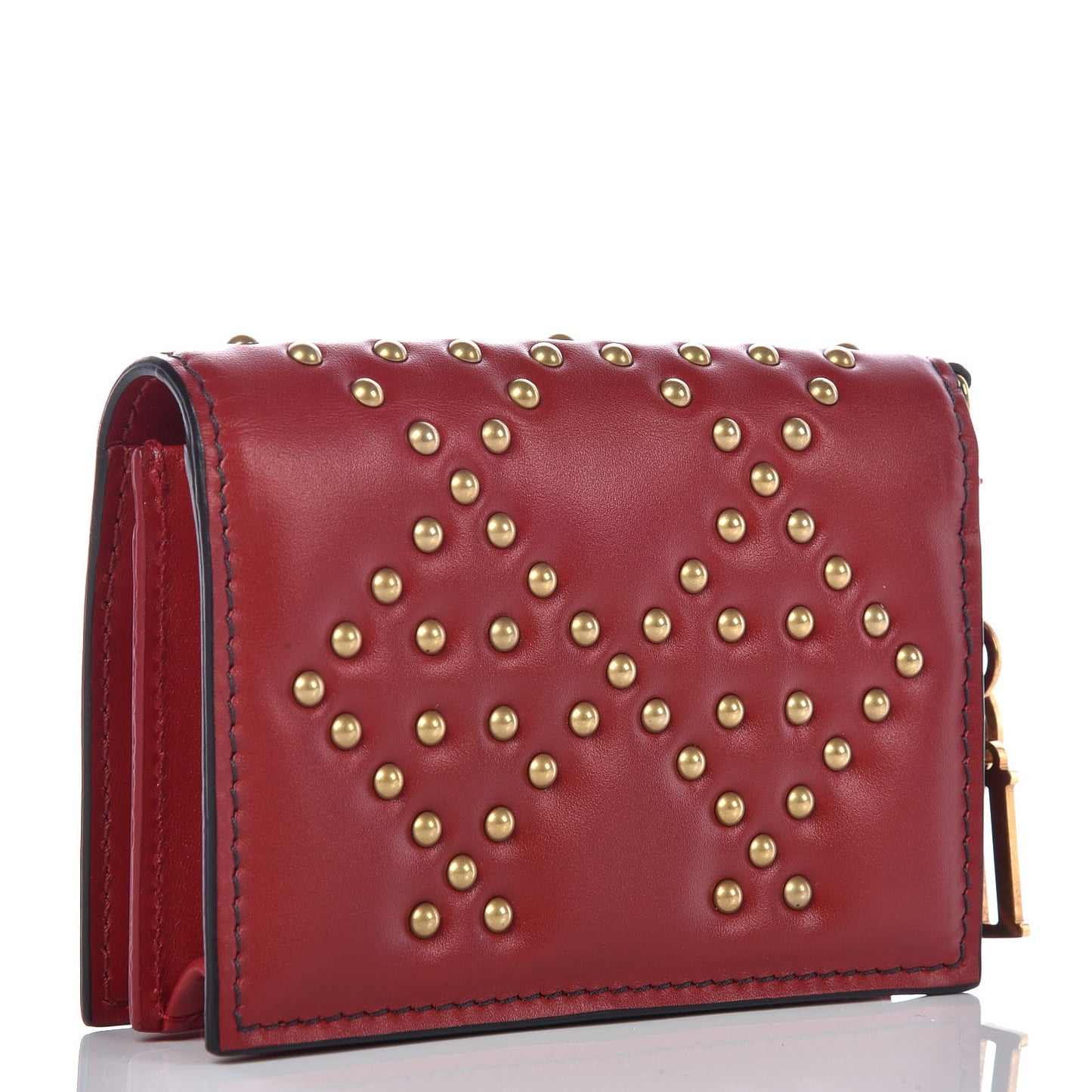 Lambskin Cannage Studded Lady Dior Card Holder Red