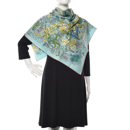 Hermes Silk Cache Cache Fleuri Scarf 90 Vert Pale Jaune 2 of 6