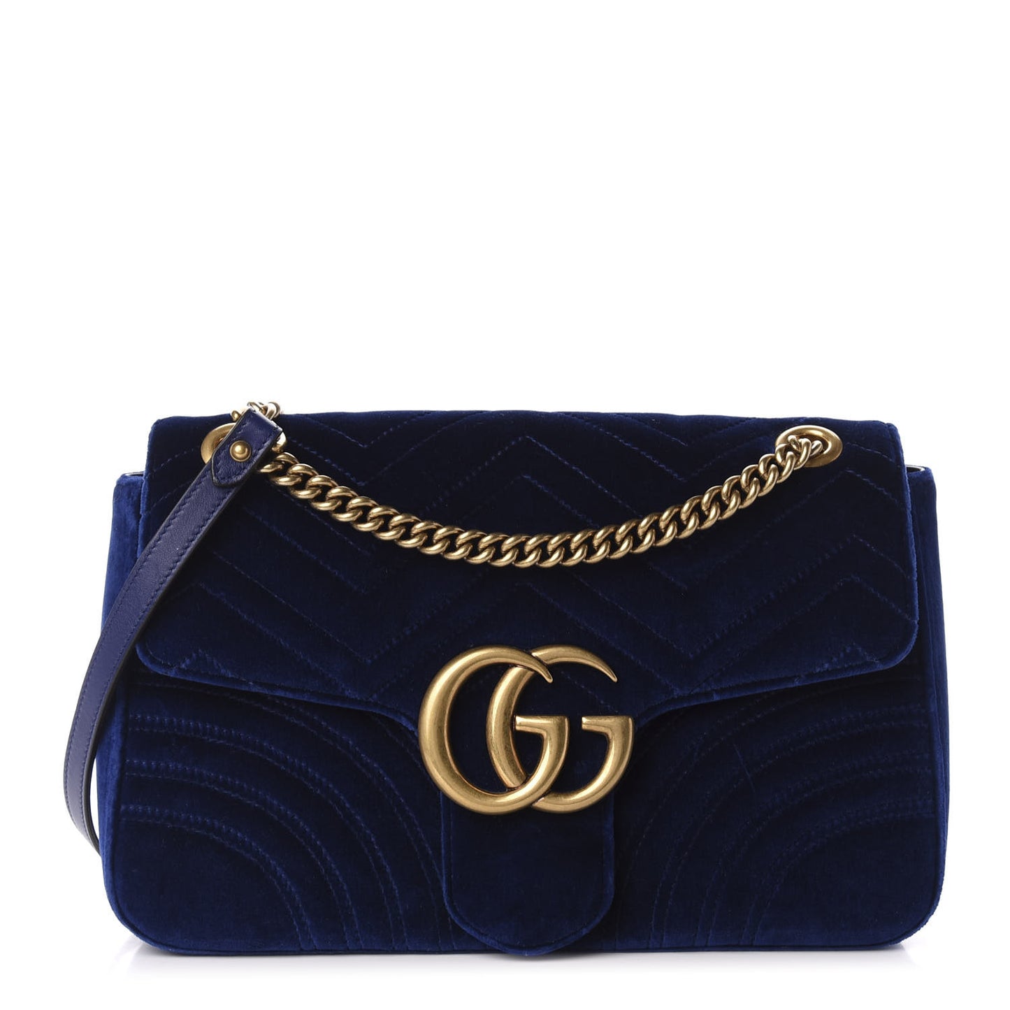 Velvet Matelasse Medium GG Marmont Shoulder Bag Cobalt Blue