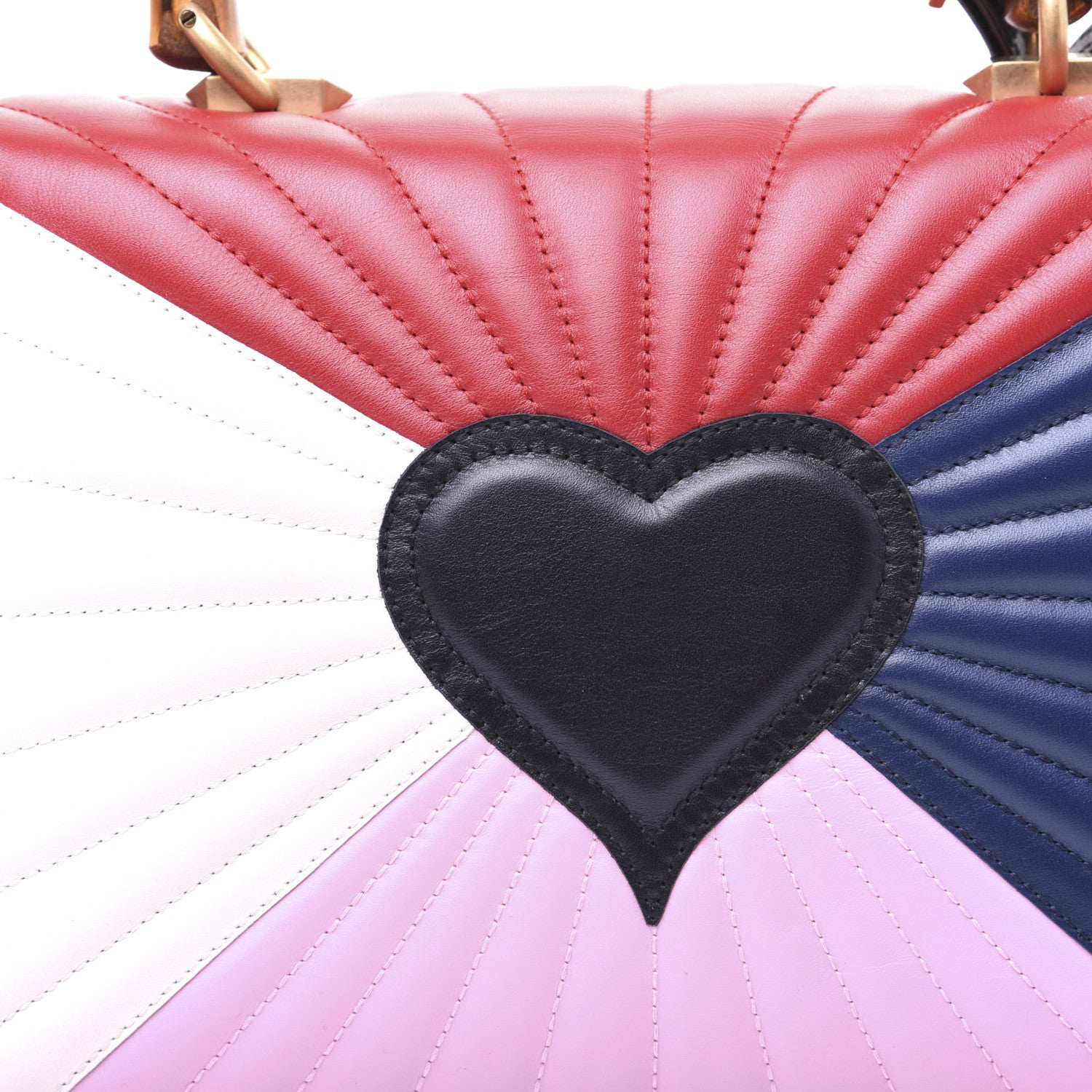 Gucci Calfskin Bamboo Trapuntata Queen Margaret Top Handle Bag Blue Agata Hibiscus Red Mystic White Sugar Pink 16 of 20