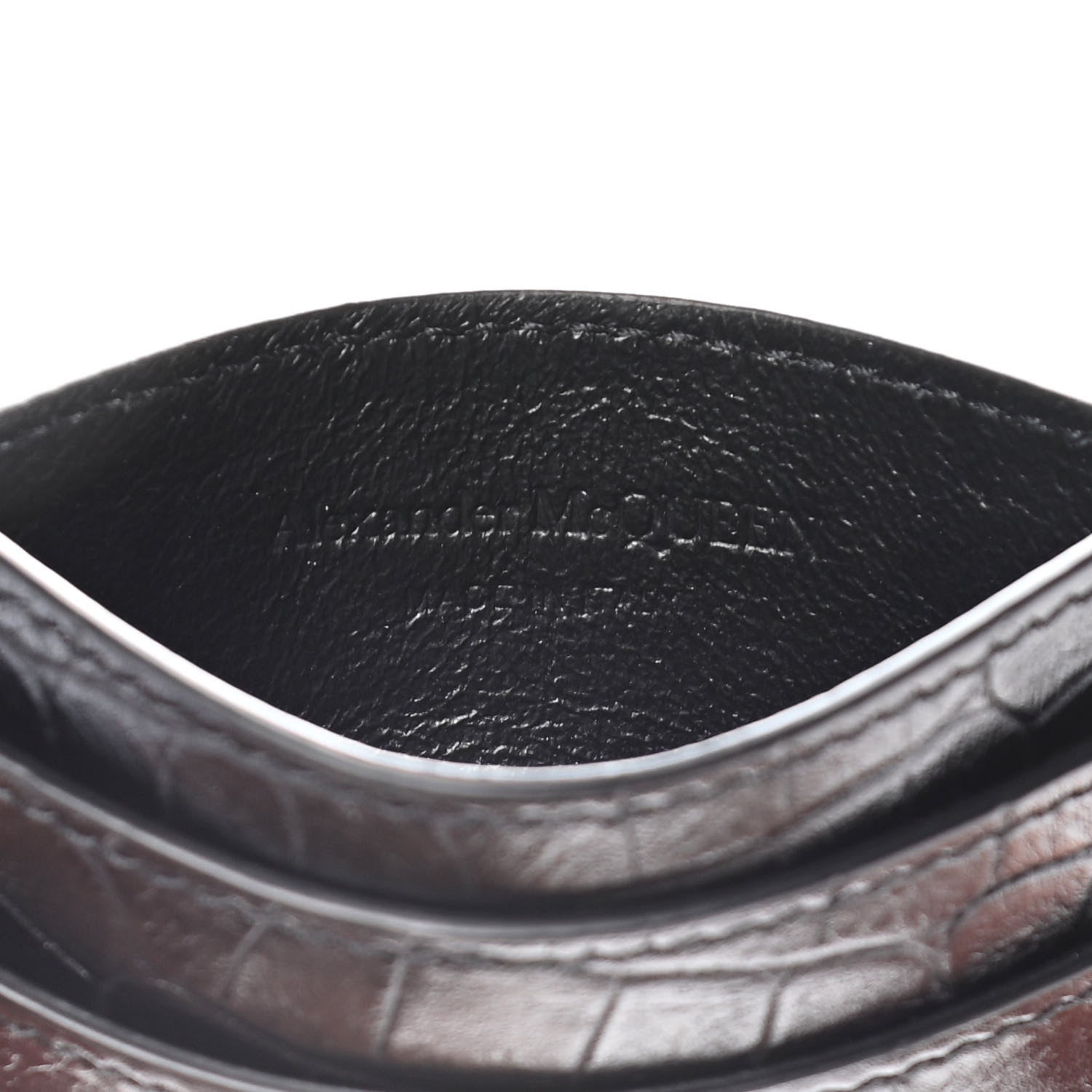 Alexander McQueen Calfskin Crocodile Embossed Skull Card Holder Black 7 of 9