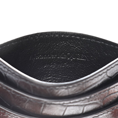 Alexander McQueen Calfskin Crocodile Embossed Skull Card Holder Black 7 of 9