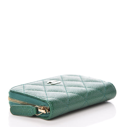 Chanel Metallic Caviar Quilted Zip Coin Purse Green 4 of 8