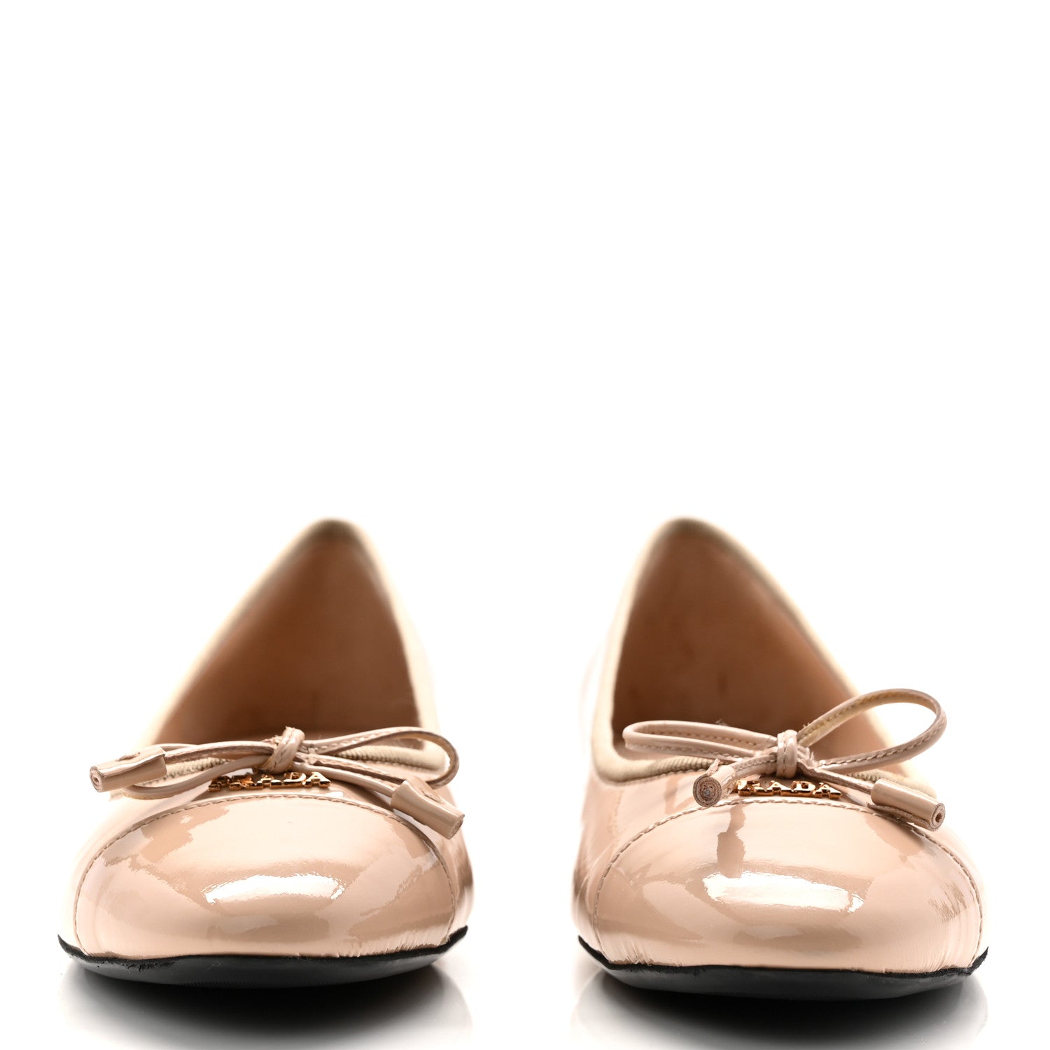Prada Vernice Cap Toe Logo Bow Ballerina Flats 36 Cipria 2 of 10