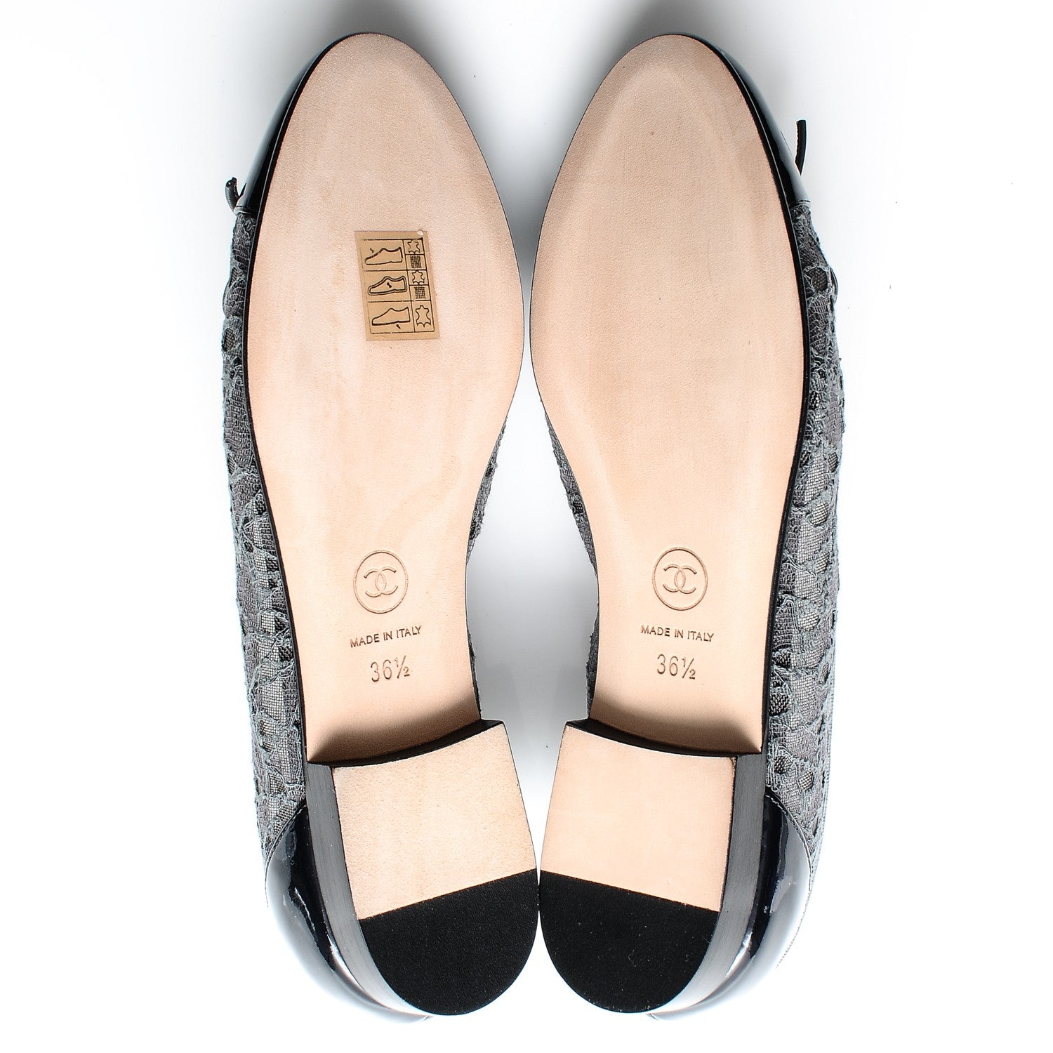 Chanel Lace Patent Calfskin Cap Toe CC Ballerina Flats 36.5 Dark Grey Navy 5 of 7