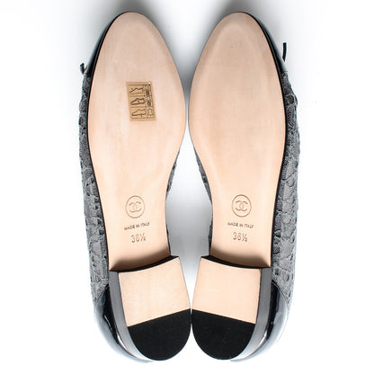 Chanel Lace Patent Calfskin Cap Toe CC Ballerina Flats 36.5 Dark Grey Navy 5 of 7